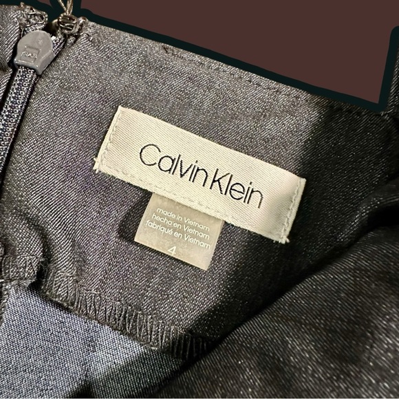 NWT Calvin Klein Navy Blue Chambray Asymmetric Gold Button Up Sheath Dress Sz 4 - Picture 2 of 16